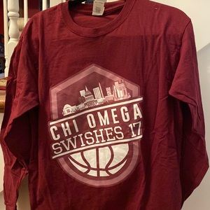 Chi Omega Maroon Swishes 17 Long Sleeve T Shirt